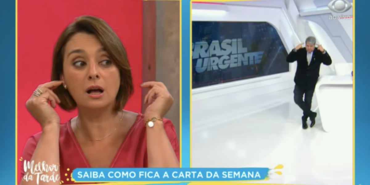 Catia Fonseca e Datena durante programa ao vivo (Reprodução)