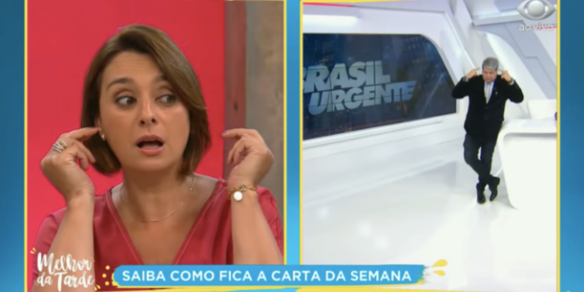 Catia Fonseca e Datena durante programa ao vivo (Reprodução)