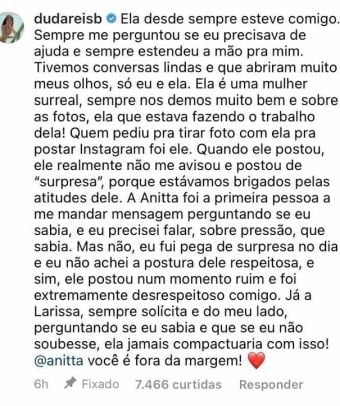 Publicação de Duda Reis (Foto: Reprodução)
