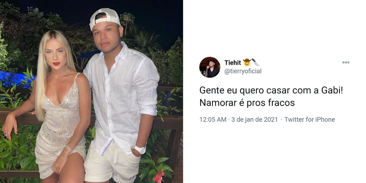 Tierry revela em publicação vontade de casar com Gabi Martins - Foto: Reprodução