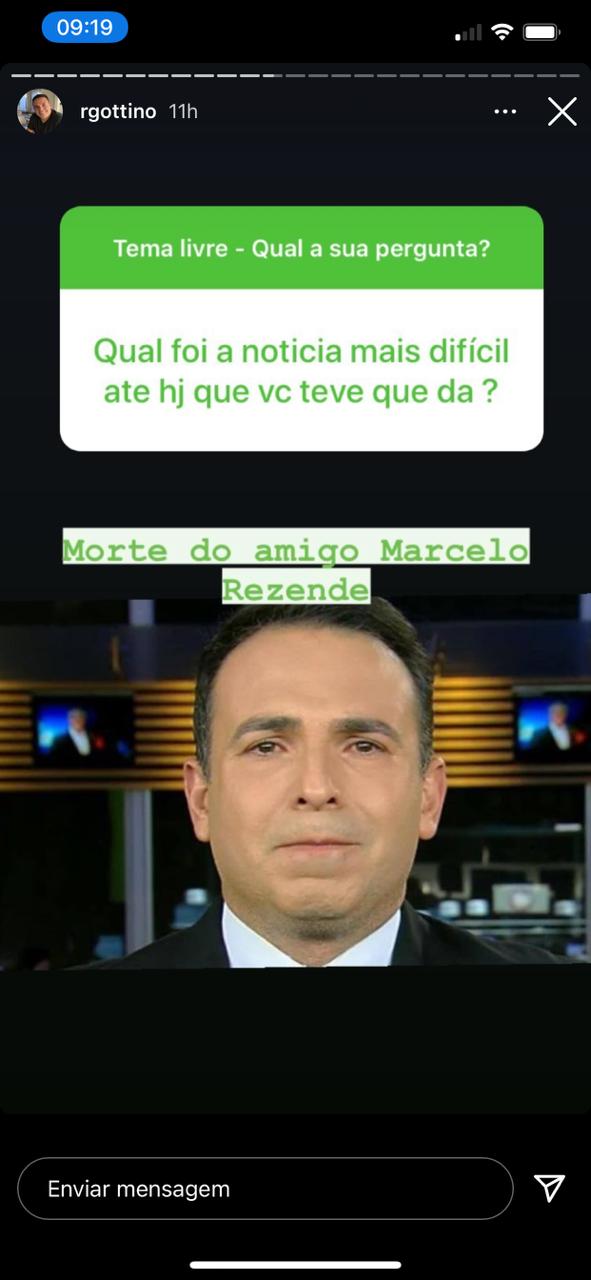 Reinaldo Gottino em luto por conta da morte do amigo, Marcelo Rezende (Reprodução) 