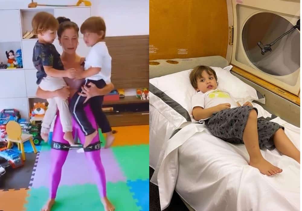 Andressa Suita e Gusttavo Lima postaram registros distintos com os filhos (Foto: Reprodução)