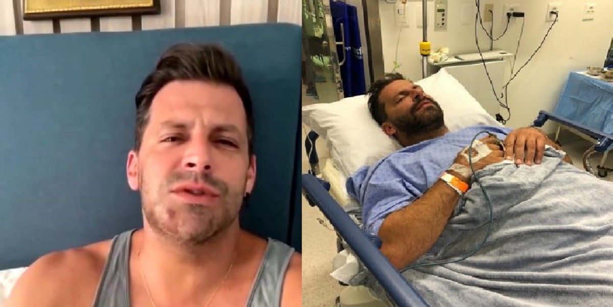 Ator da Globo Henri Castelli na maca ao fazer cirurgia após grave agressão que passou (Foto: Reprodução)