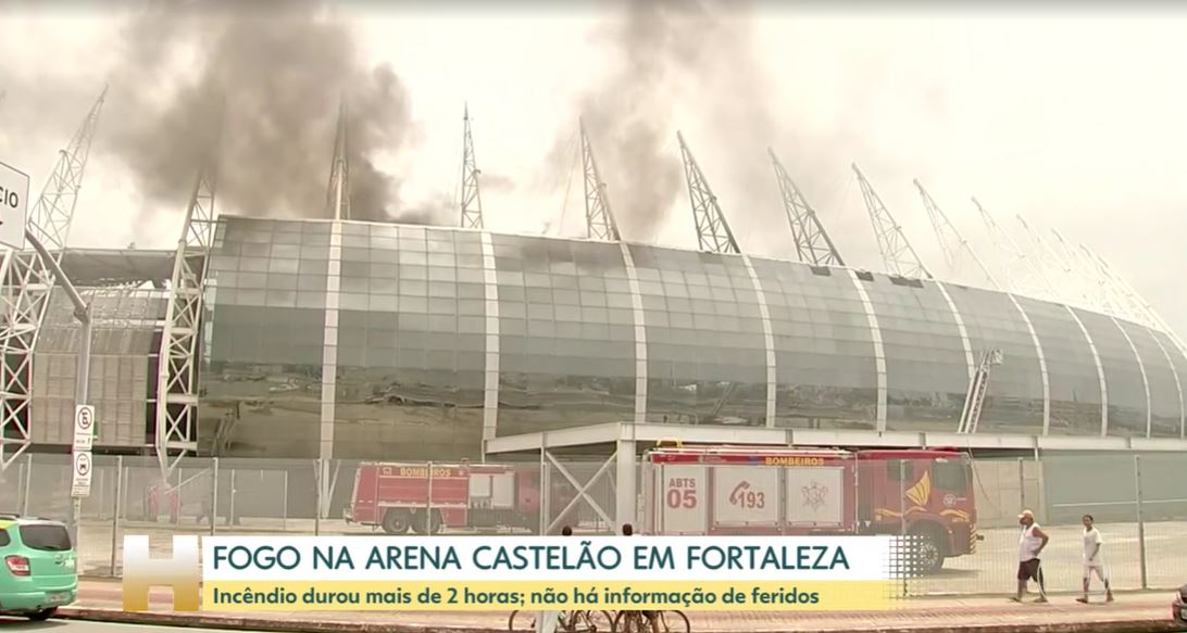 Incêndio atingiu a Arena Castelão, em Fortaleza (Foto: Reprodução/TV Globo)