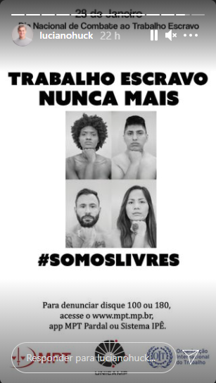 Luciano Huck falou sobre trabalho escravo e fez denúncia em suas redes sociais