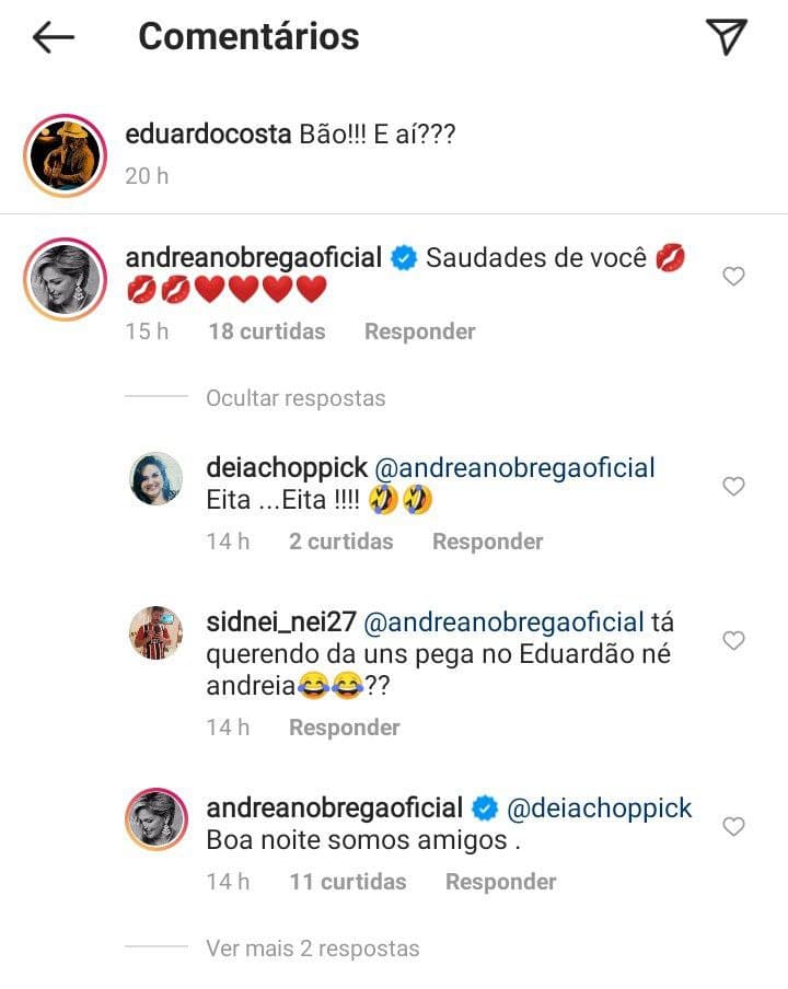 Eduardo Costa recebeu mensagem de Andréa de Nóbrega (Foto: Reprodução)