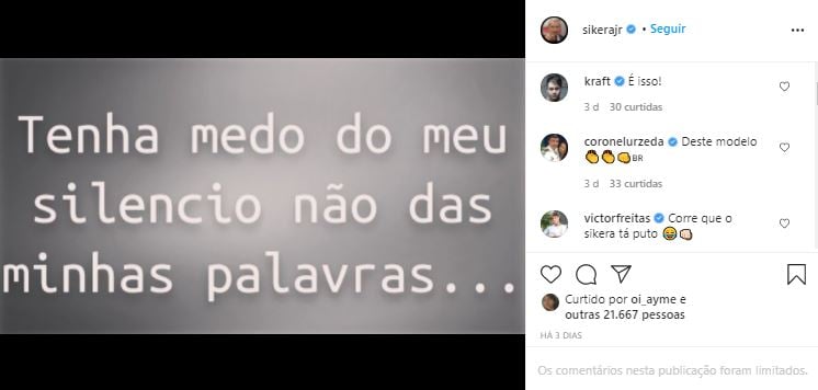 Sikêra Jr fez publicação enigmática (Foto: Reprodução/Instagram)
