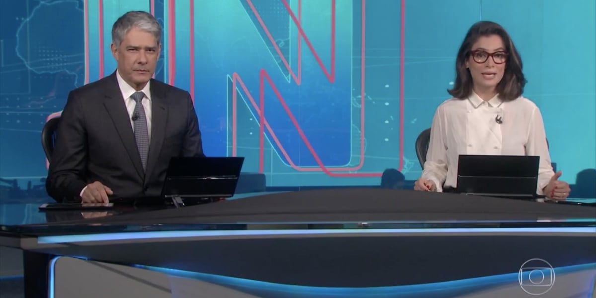 William Bonner e Renata Vasconcellos durante o "Jornal Nacional", da Globo (Reprodução)