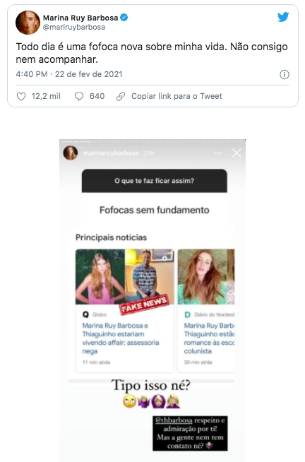 Marina Ruy Barbosa desabafa sobre suposto affair com Thiaguinho (Reprodução) 