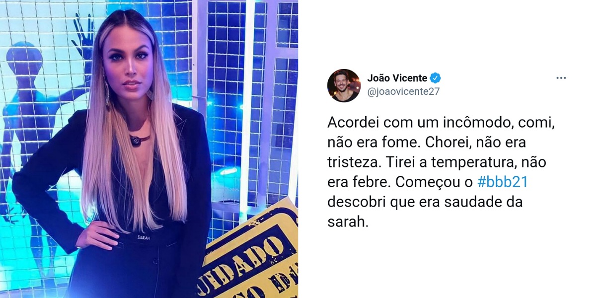 BBB21: Vicente de Castro revela crush em Sarah - Foto: Reprodução