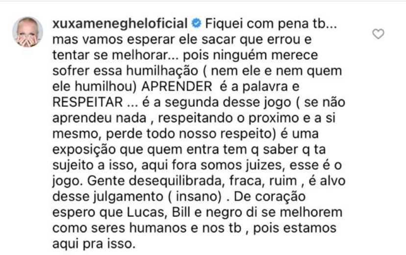 Xuxa fala sobre humilhação de Nego Di em publicação de Junno Andrade (Foto: Reprodução / Instagram)