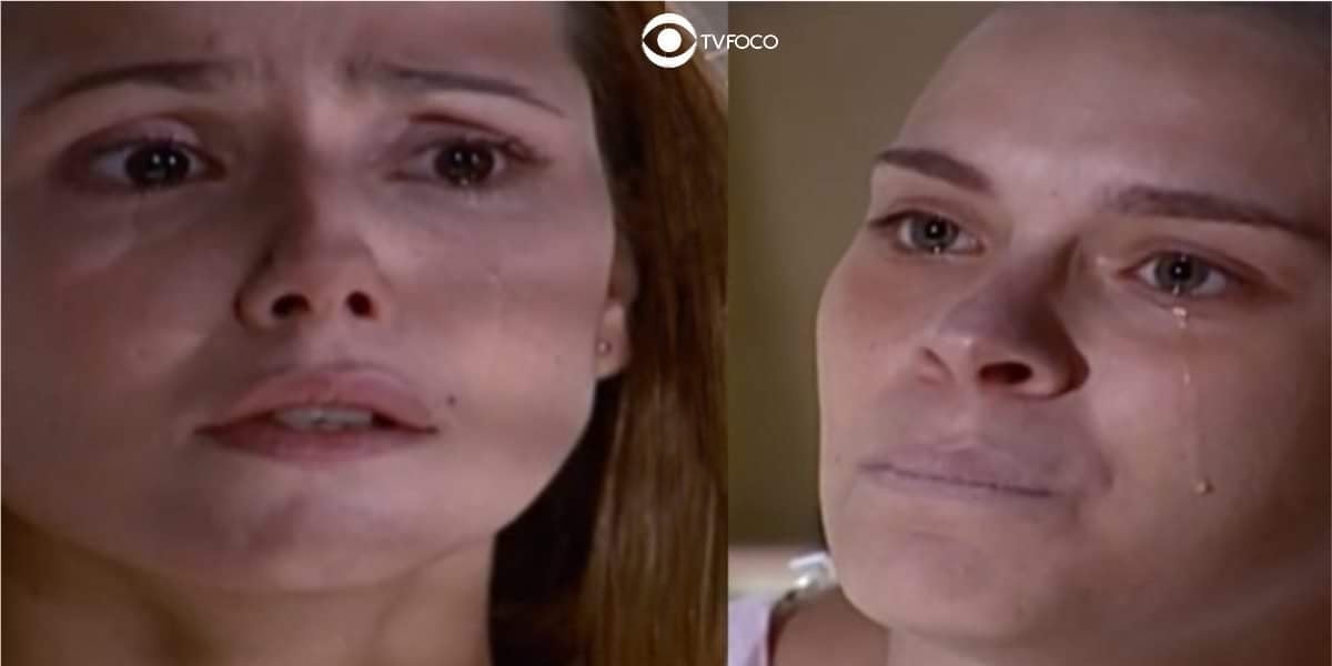 Fotomontagem de Camila e Íris na trama de Laços de Família