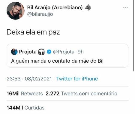 Família de Arcrebiano responde perfil de Projota (Foto: Reprodução)