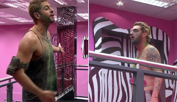 Marcelo e Cássio quebraram cenário durante briga no BBB 14 (Foto: Reprodução / Globo)