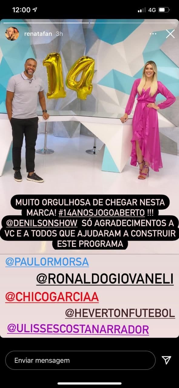 Renata Fan usou as redes sociais para comemorar os 14 anos de Jogo Aberto (Foto: Reprodução)