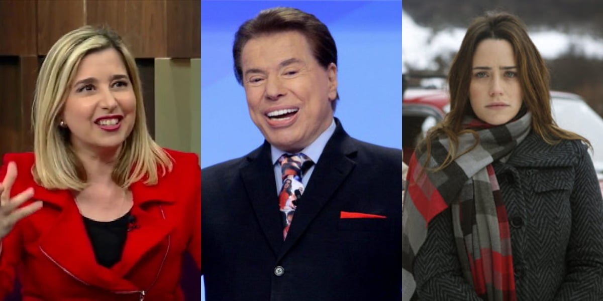Mylena Ciribelli, do "Esporte Fantástico", Silvio Santos e Fernanda Vasconcellos em "A Vida da Gente" (Foto: Reprodução/Record/SBT/TV Globo)