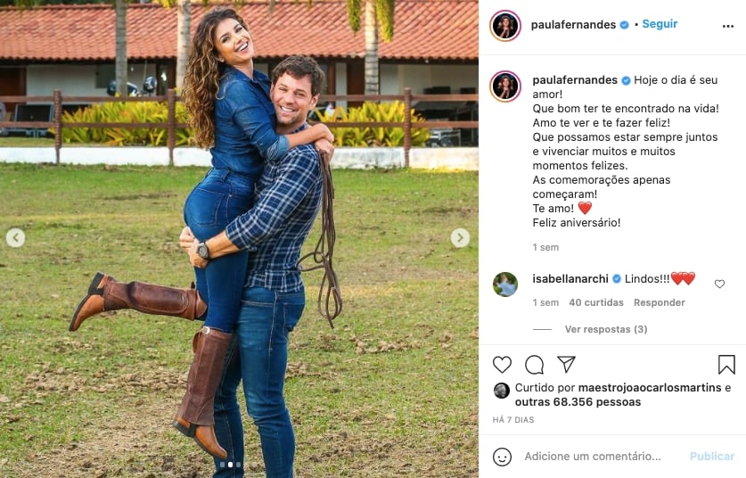 Paula Fernandes surge trepada em namorado gato para celebrar aniversário (Reprodução) 