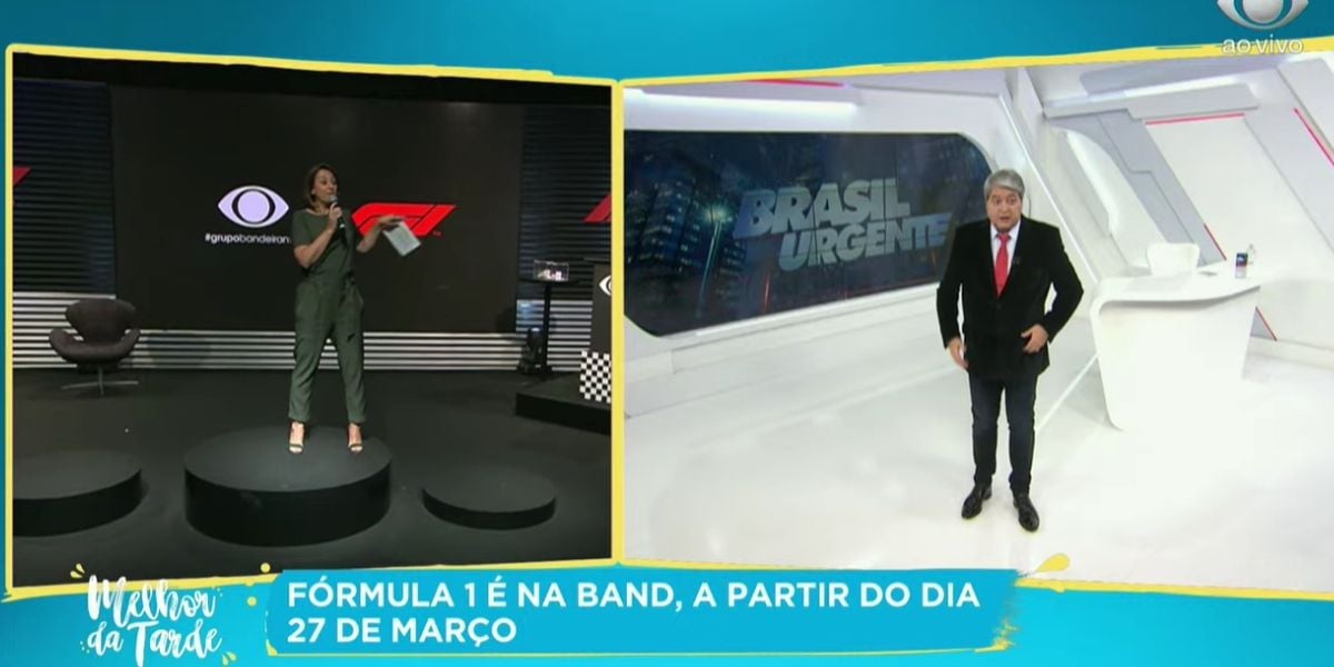 Catia Fonseca e Datena durante link (Foto: Reprodução)