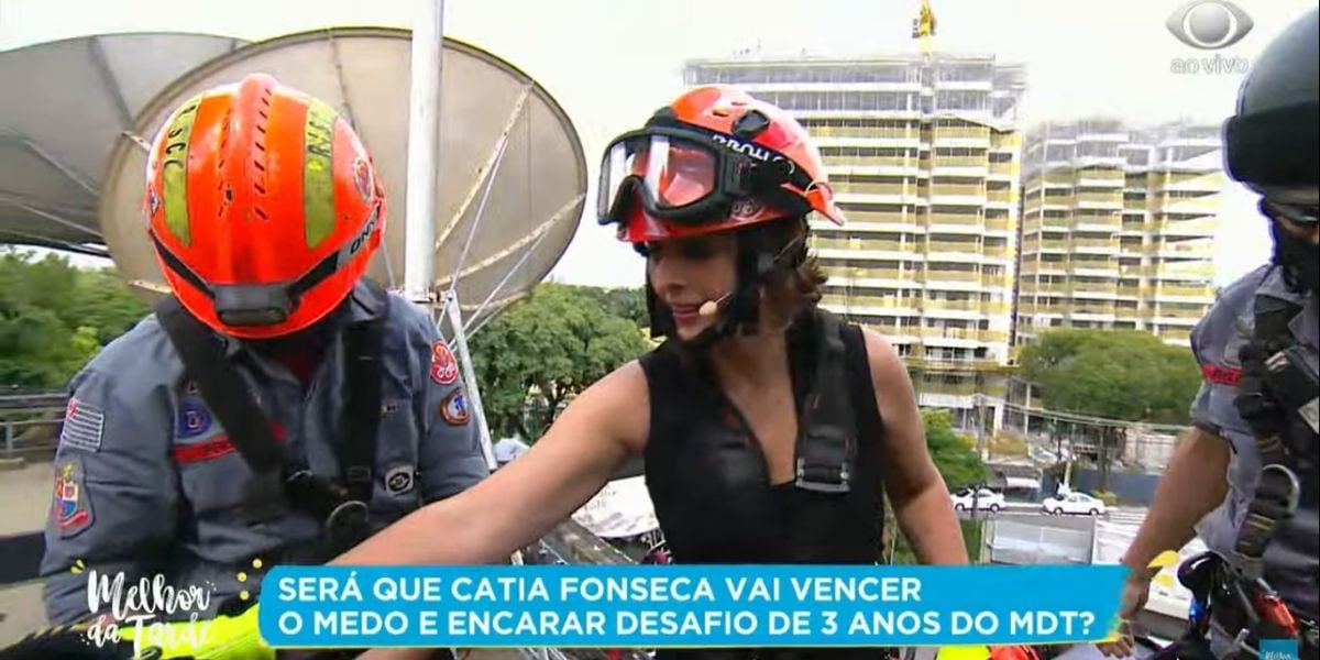Catia Fonseca se preparando para o desafio, em O Melhor da Tarde (Foto: Reprodução / Band)