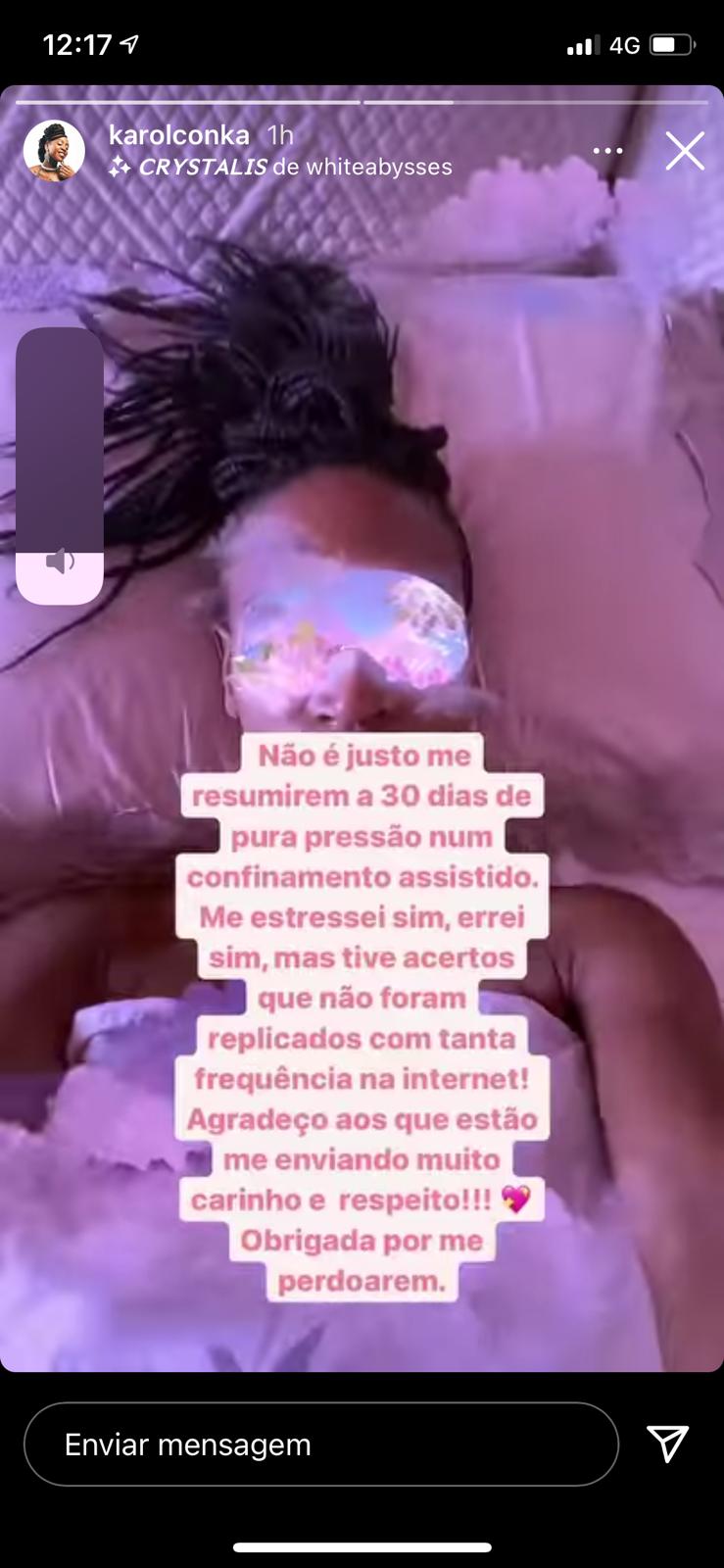 Karol Conká lamentou os inúmeros ataques que está recebendo desde que deixou o "BBB21" (Foto: Reprodução/Instagram)