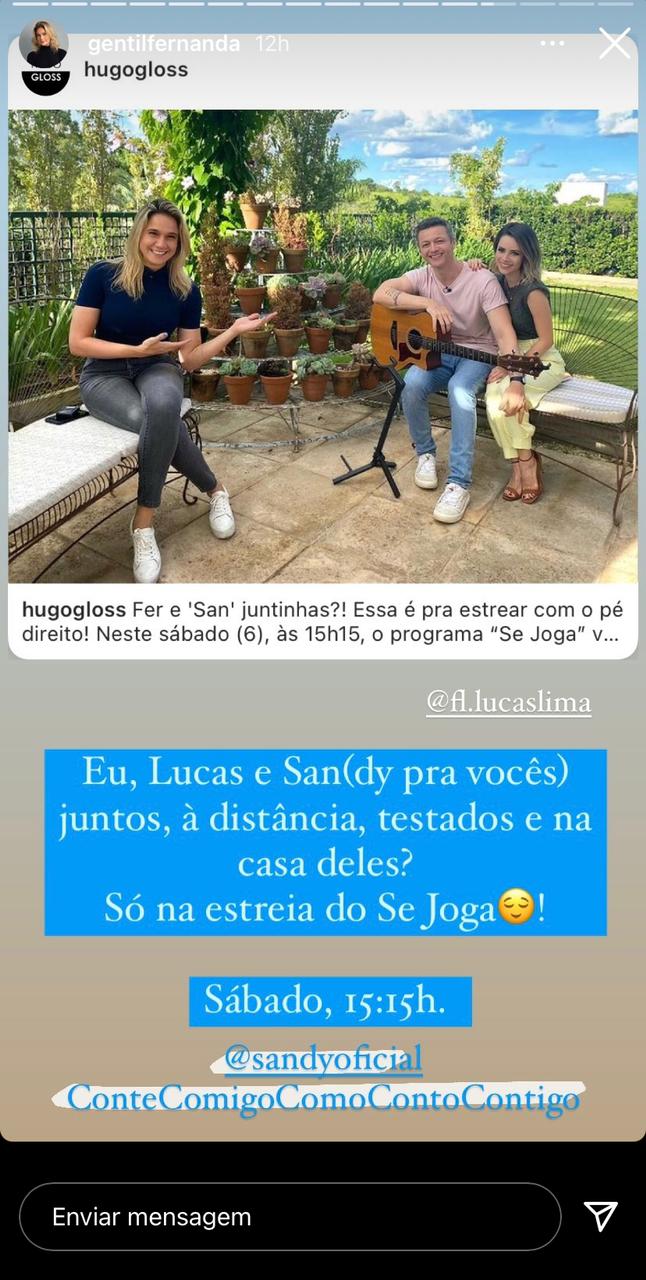 Fernanda Gentil, Lucas Lima e Sandy (Foto: Reprodução)