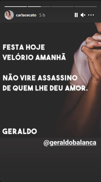 Carla Cecato expõe mensagem de Geraldo Luís (Foto: Reprodução)