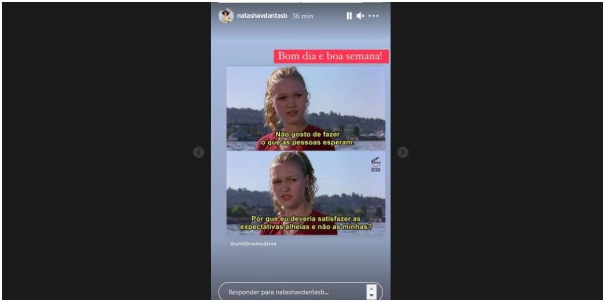 Natasha Dantas compartilhou trecho de filme nas redes sociais (Foto: Reprodução/Instagram)