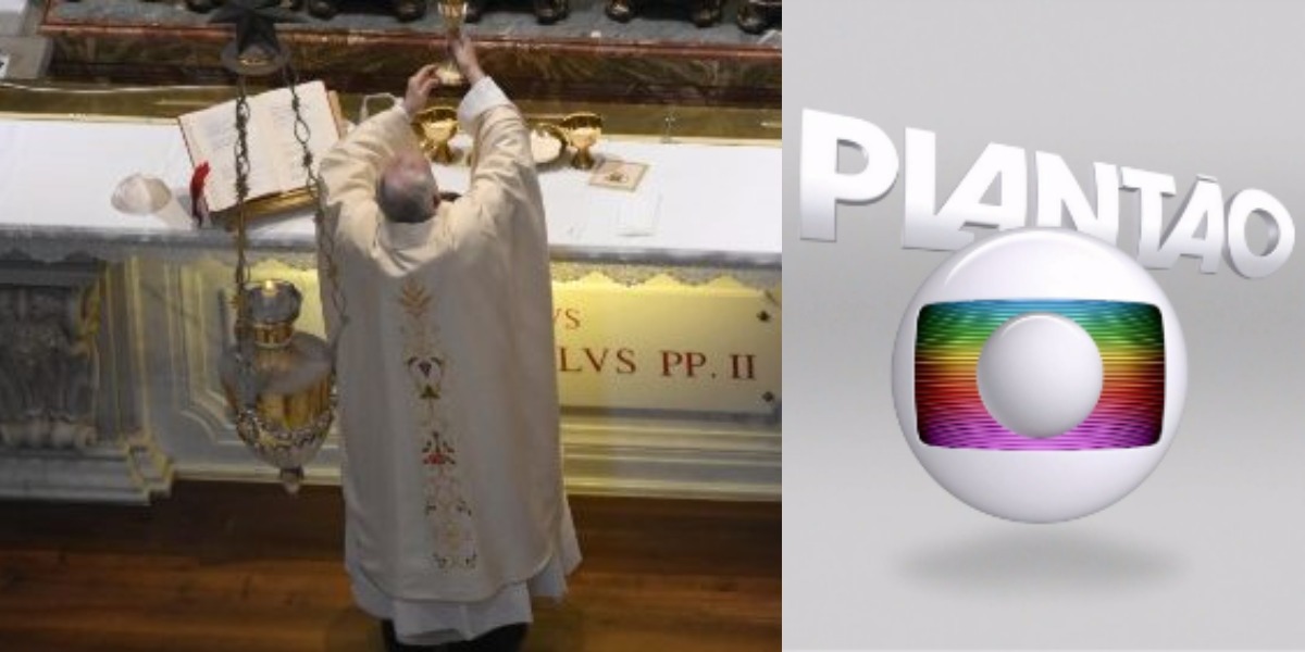 Papa Francisco no túmulo de João Paulo II (Foto: Reprodução/TV Globo)