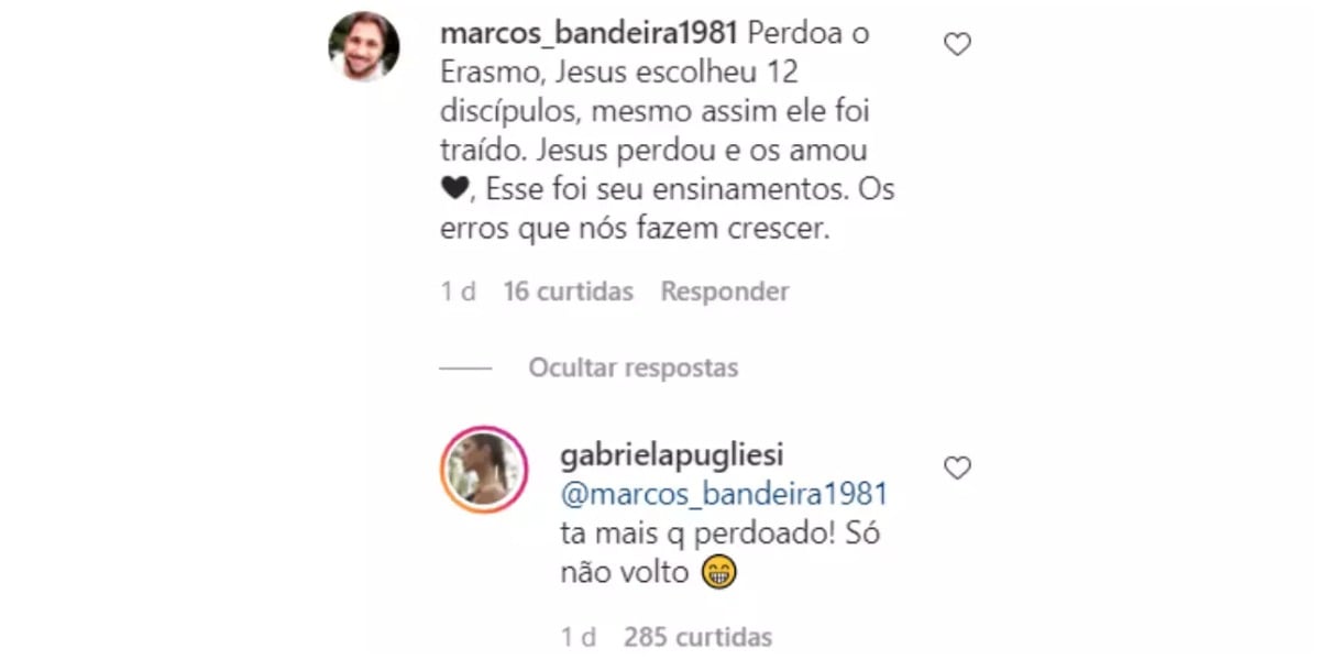 Resposta de Gabriela Pugliesi (Foto: Reprodução)