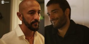 Sandro (Humberto Carrão) e Álvaro (Irandhir Santos) se enfrentaram na novel Amor de Mãe (Foto: Montagem/TV Foco/Reprodução/Globo)