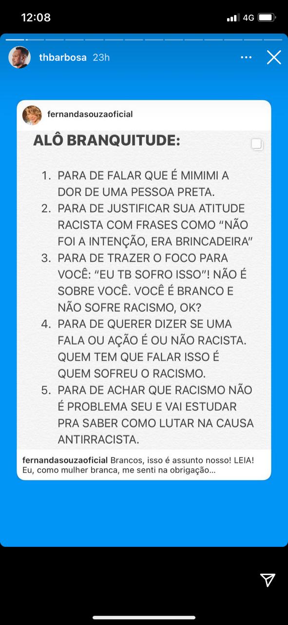 Thiaguinho se une com Fernanda Souza para combater o racismo (Reprodução) Thiaguinho se une com Fernanda Souza para combater o racismo (Reprodução)