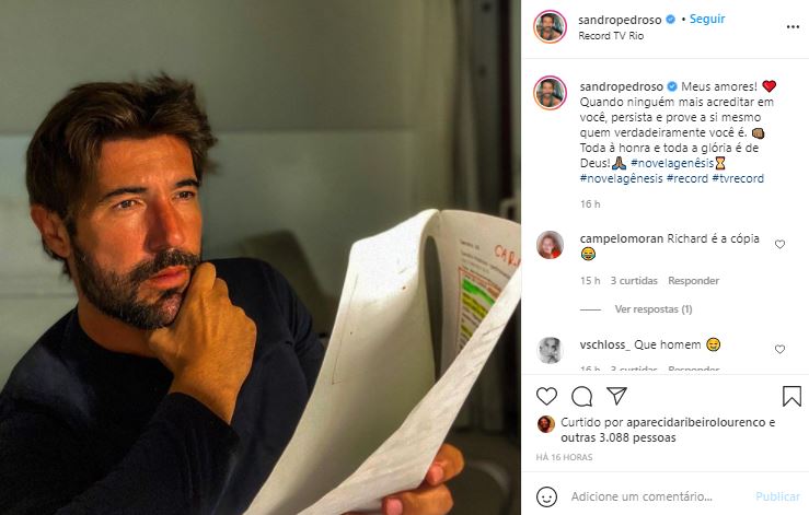 Sandro Pedroso comemorou trabalho na novela "Gênesis" (Foto: Reprodução/Instagram)