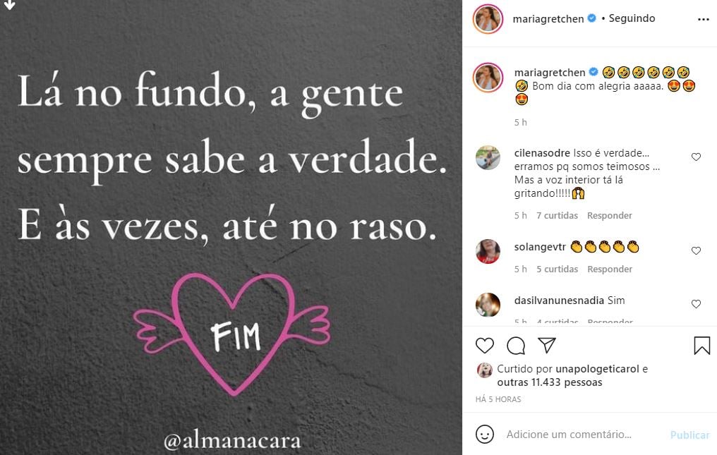 Publicação de Gretchen (Reprodução) Publicação de Gretchen (Reprodução)
