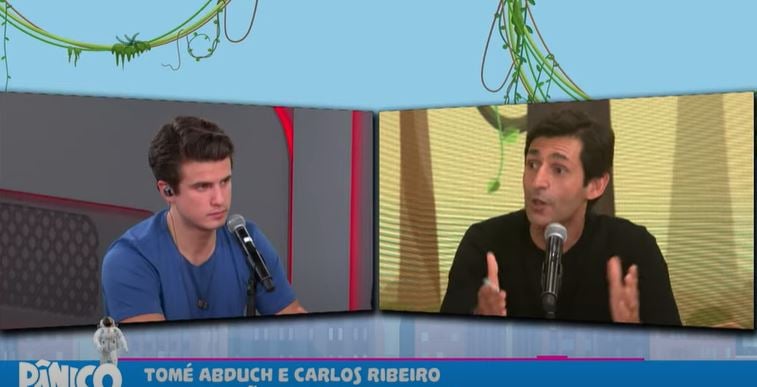 André Marinho e Tomé Abduch momentos antes de barraco no programa "Pânico" (Foto: Reprodução/YouTube)