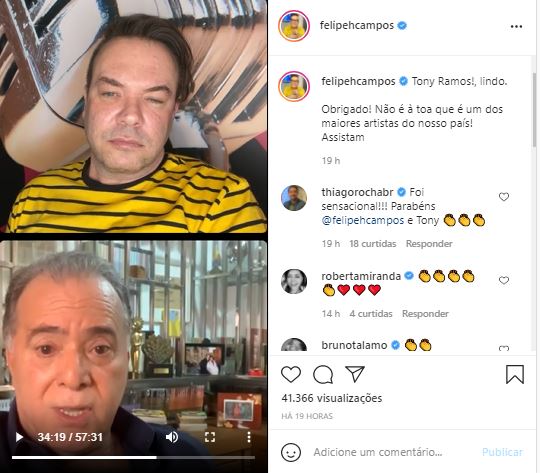 Felipeh Campos e Tony Ramos (Foto: Reprodução/Instagram)