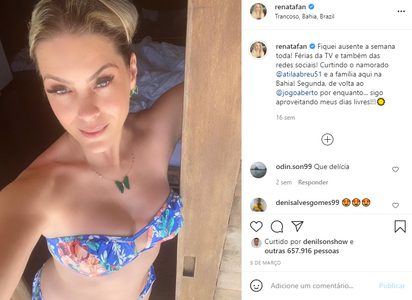 Renata Fan mostrou o corpão ao surgir com pouca roupa (Foto: Reprodução) Renata Fan mostrou o corpão ao surgir com pouca roupa (Foto: Reprodução)