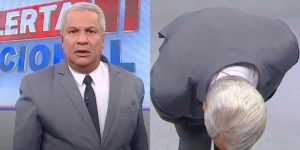 Sikêra Jr. se abaixou para pedir perdão ao vivo (Foto: Reprodução / RedeTV!)