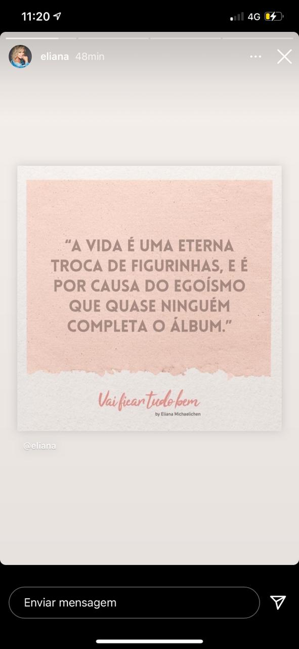 Eliana compartilha texto sobre relações nas redes sociais (Reprodução) Eliana compartilha texto sobre relações nas redes sociais (Reprodução)