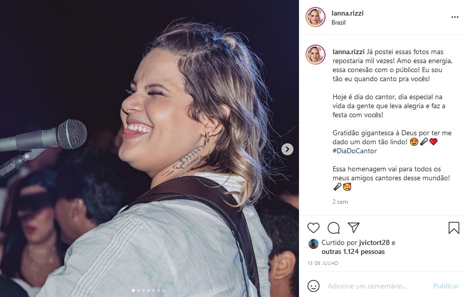 Última publicação feita por Lanna Rizzi em sua rede social (Imagem: Reprodução)