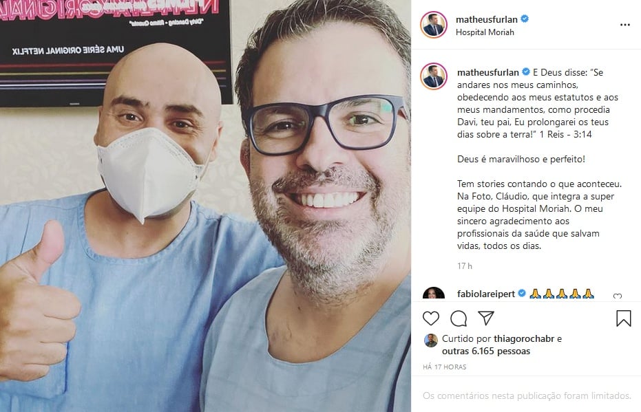 Publicação de Matheus Furlan da record (Imagem: Reprodução)