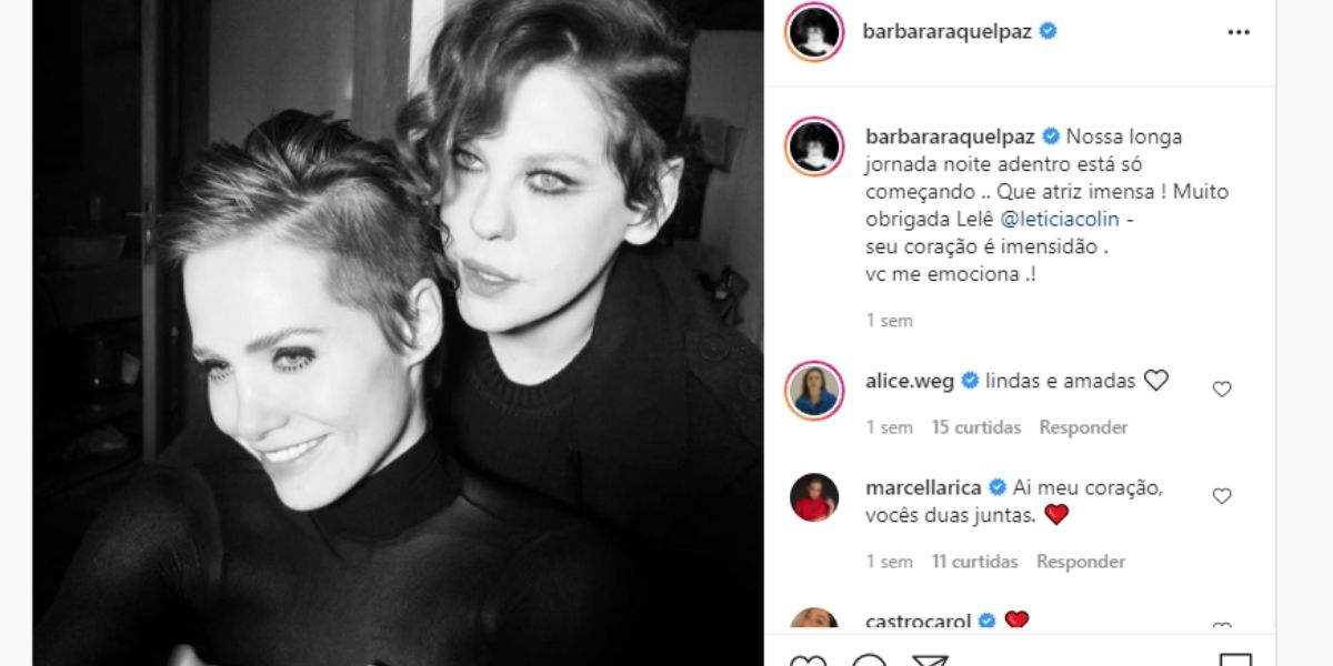 Bárbara Paz tem flagra pegando em seios de atriz global e resolve assumir amor por famosa: "Me emociona" Bárbara Paz tem flagra pegando em seios de atriz global e resolve assumir amor por famosa: "Me emociona"