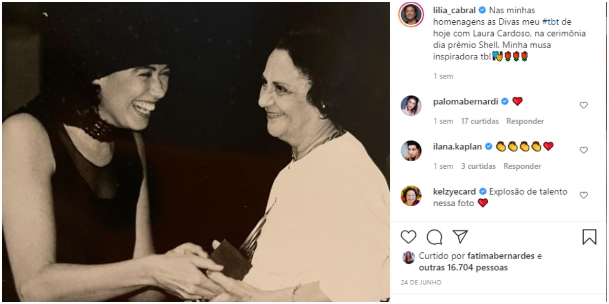 Lilia Cabral usou as redes sociais para postar uma foto com Laura Cardoso e se declarou para a dama da TV brasileira (Foto: Reprodução)