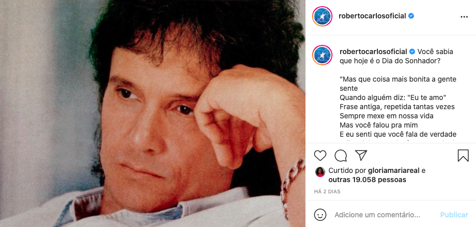 Roberto Carlos faz relato sobre amor e emociona fãs - Reprodução Roberto Carlos faz relato sobre amor e emociona fãs - Reprodução