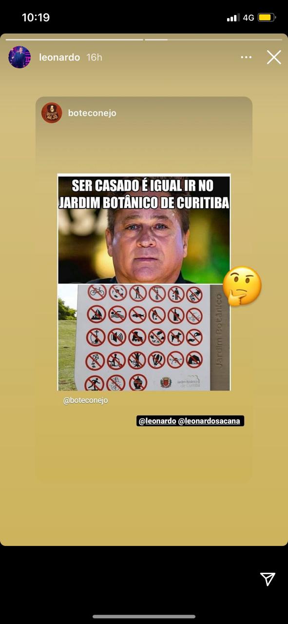 Leonardo expõe proibições em casamento (Reprodução) Leonardo expõe proibições em casamento (Reprodução)