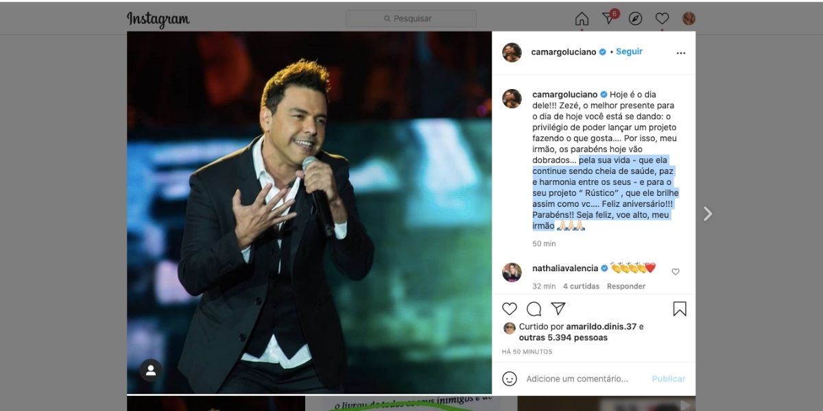 Luciano manda recado para Zezé (Reprodução) Luciano manda recado para Zezé (Reprodução)