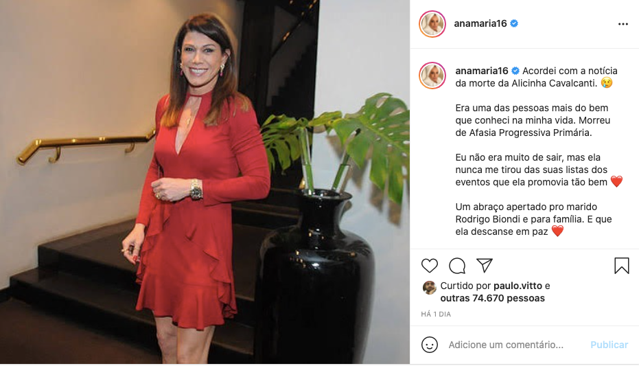 Ana Maria Braga faz homenagem à amiga - Reprodução