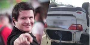 Giovani, da dupla com Gian, e seu carro após acidente (Montagem: TV Foco)