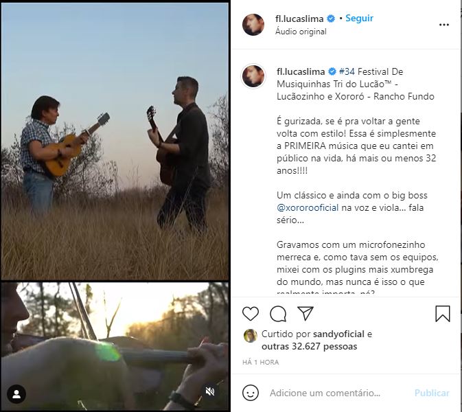Lucas Lima surgiu cantando com Xororó (Foto: Reprodução) Lucas Lima surgiu cantando com Xororó (Foto: Reprodução)