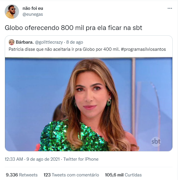 Patrícia Abravanel foi zuada após comentário no SBT (Foto: Reprodução) Patrícia Abravanel foi zuada após comentário no SBT (Foto: Reprodução)