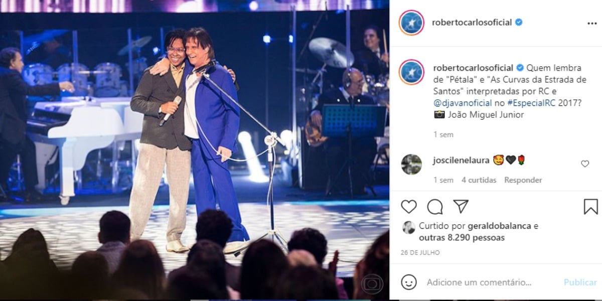 Roberto Carlos canta com parceiro e chama a atenção nas redes sociais (Foto: Reprodução)